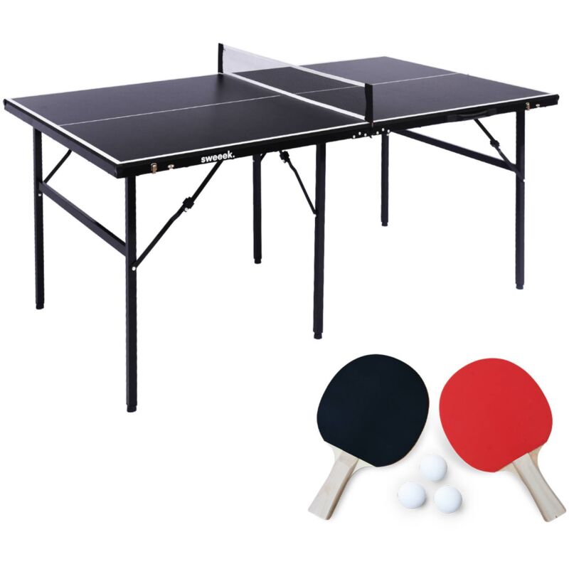 Table de ping pong d'intérieur médium. noir. avec 2 raquettes et 3 balles