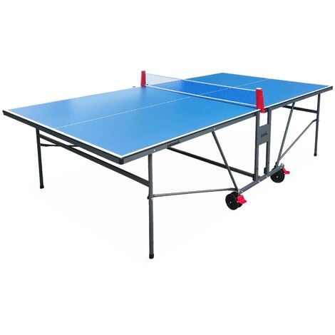 SWEEEK Mini table de ping pong 150x75cm - table pliable INDOOR bleue. avec  4 raquettes et 6 balles. valise de jeu pour utilisation intérieure. sport tennis  de table pas cher 
