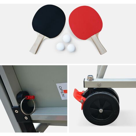 Table de ping pong OUTDOOR bleue - table pliable avec 2 raquettes et 3 balles. pour utilisation extérieure. sport tennis de table