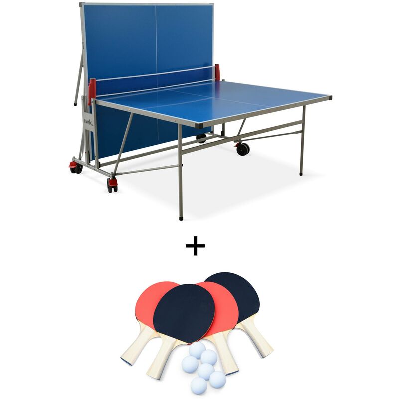 Sweeek - Table de ping pong outdoor bleue - table pliable avec 4 raquettes et 6 balles. pour utilisation extérieure. sport tennis de table - Bleu