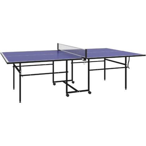Table de ping-pong pliable compacte avec 4 roulettes bleu