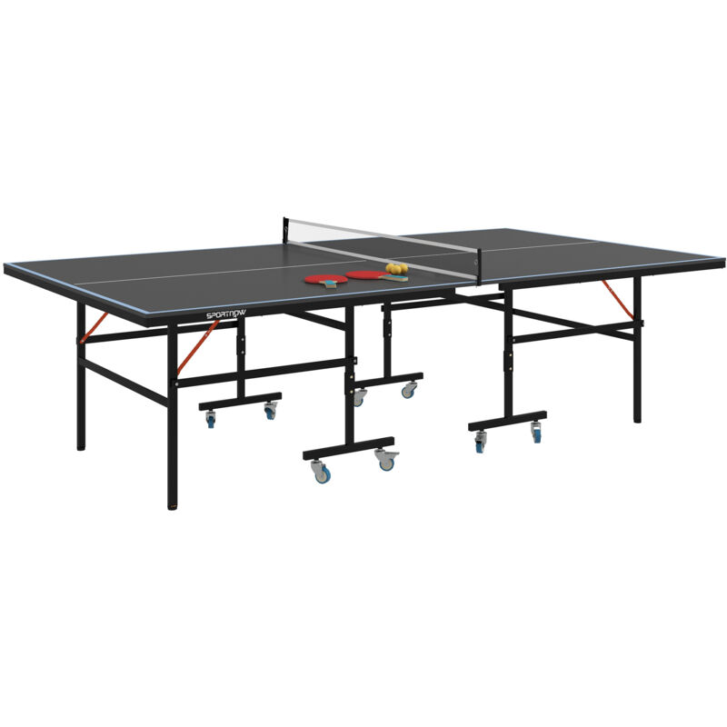 Table de ping pong tennis de table pliable 8 roues - filet, 2 raquettes, 3 balles inclus - noir gris