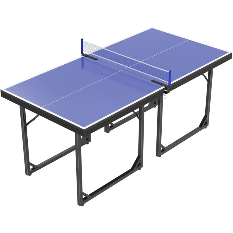 Table de ping-pong tennis de table pliable compacte pieds de nivellement antidérapants acier noir mdf bleu