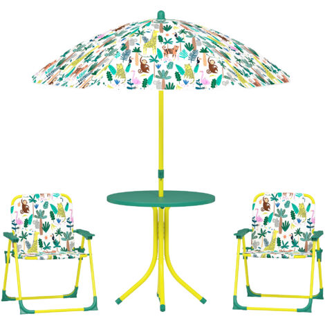 Table de pique-et chaises pour enfants avec parasol vert