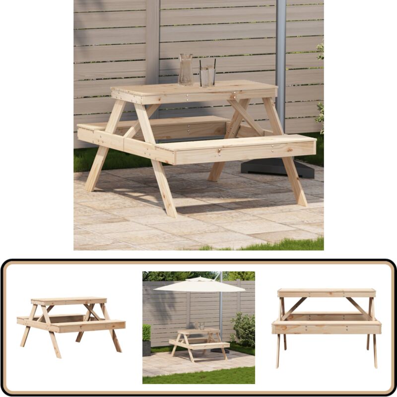 Table de pique-nique 105x134x75 cm bois massif de pin - Table De Pique-nique - Table De Jardin - Mobilier De Jardin - Table En Bois - Table Extérieure