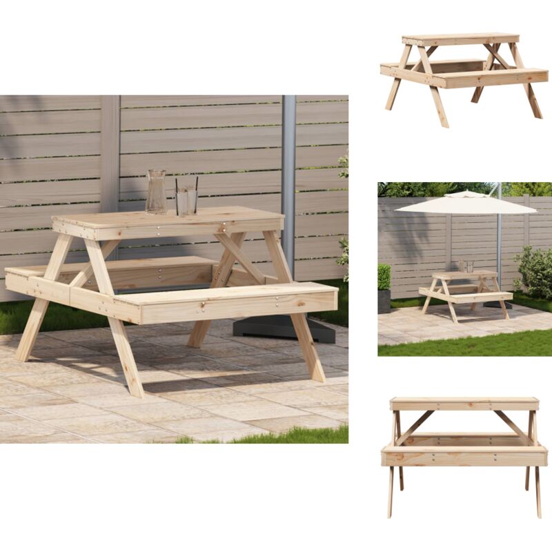 Table de pique-nique 105x134x75 cm bois massif de pin - Table De Pique-nique - Table De Jardin - Mobilier De Jardin - Table En Bois - Table Extérieure