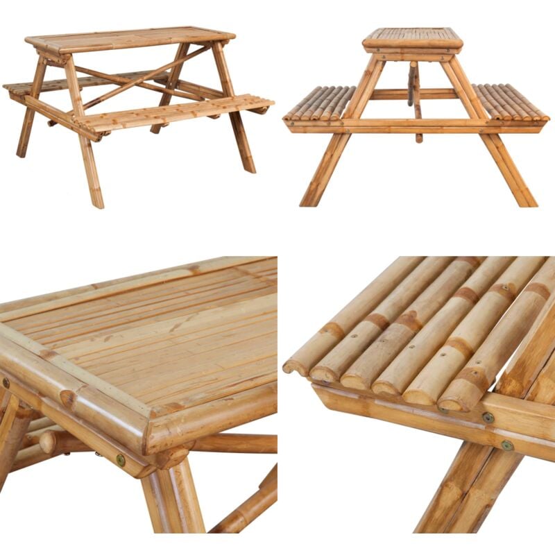 Table de pique-nique 115x115x81 cm Bambou - Table De Pique-nique - Table Extérieure - Meubles De Jardin - Table En Bambou - Mobilier De Jardin - Home