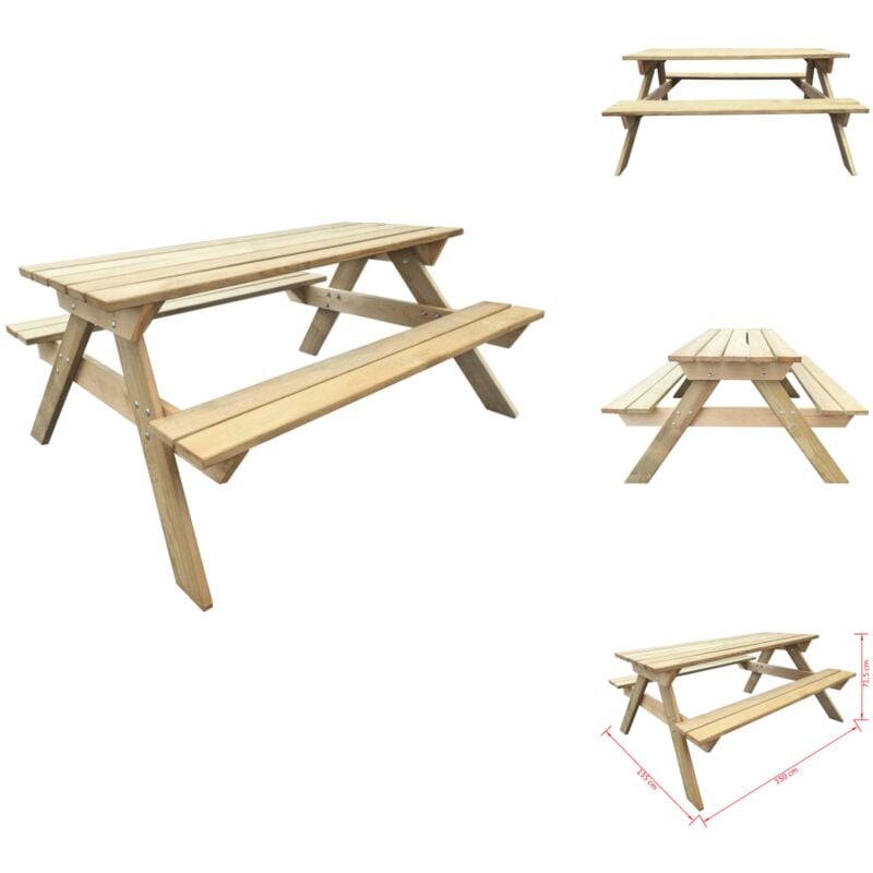 Table de pique-nique 150 x 135 x 71,5 cm Bois - Table De Pique-nique - Table Jardin - Mobilier De Jardin - Table En Bois - Table Extérieure