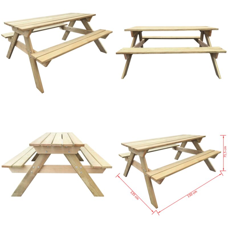 Table de pique-nique 150 x 135 x 71,5 cm Bois - Table De Pique-nique - Table Jardin - Mobilier De Jardin - Table En Bois - Table Extérieure - Home &