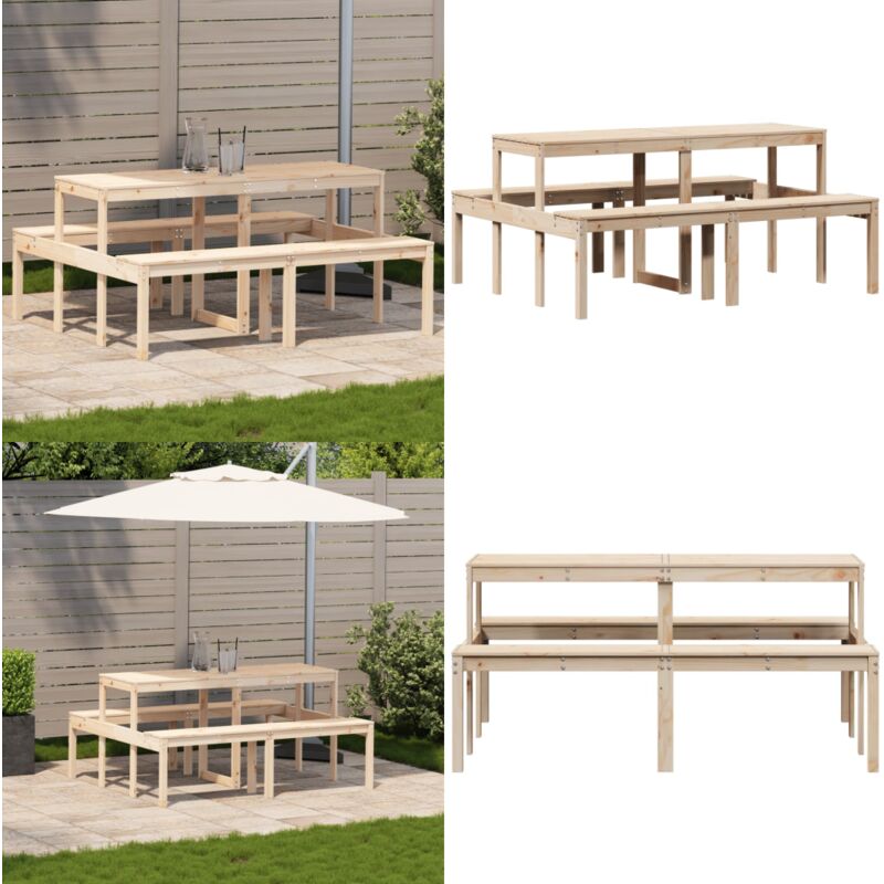 Table de pique-nique 160x134x75 cm bois massif de pin - Table De Jardin - Table Pique-nique - Mobilier De Jardin - Table En Bois - Table Extérieure