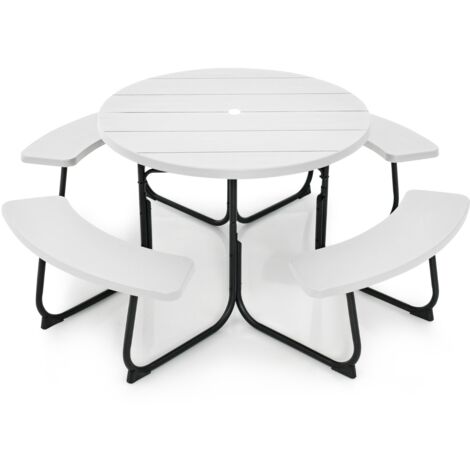 Table de Pique-Nique 4 Bancs Intégrés Circulaire 135KG Trou pour Parasol CWXT1943 DESIGN IN