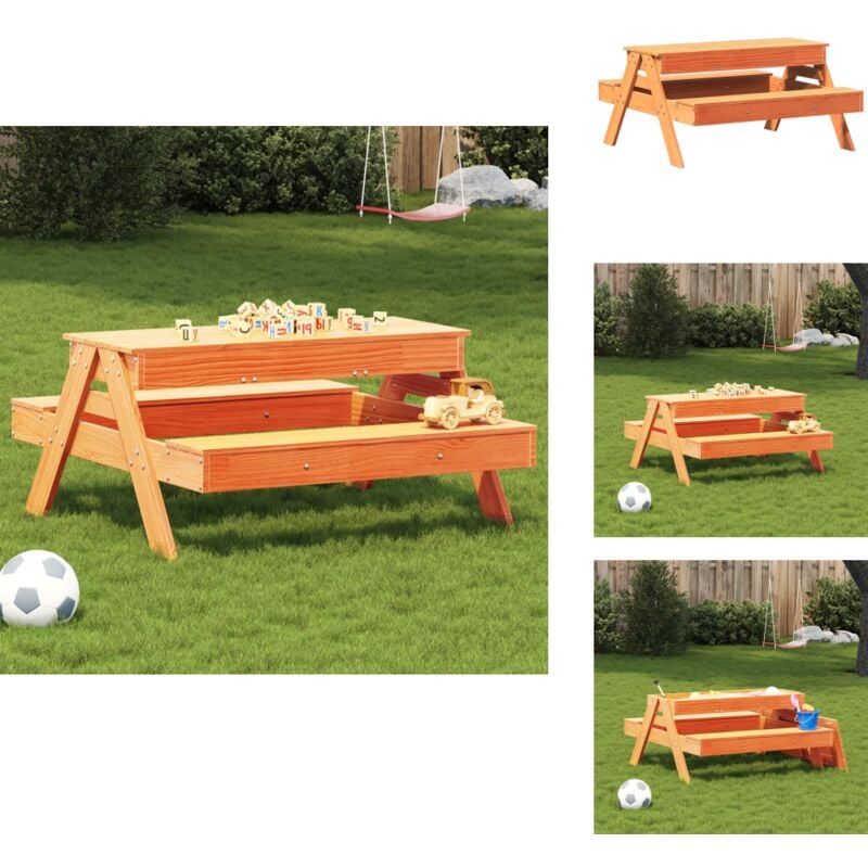 Table de pique-nique avec bac à sable pour enfants marron cire - Table De Pique-nique - Table Enfant - Mobilier De Jardin - Table Extérieure - Jeu