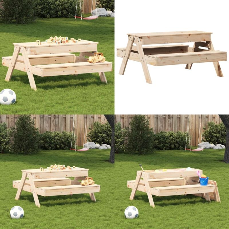 Table de pique-nique avec bac à sable pour enfants pin massif - Table De Pique-nique - Table Enfant - Mobilier De Jardin - Jeu Extérieur - Bac à