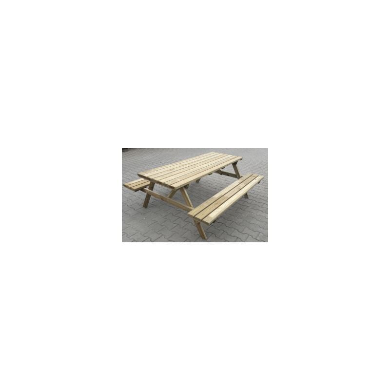 Table et bancs Eco pique-nique 180x160x71 cm en bois sable' pour jardin exte'rieur