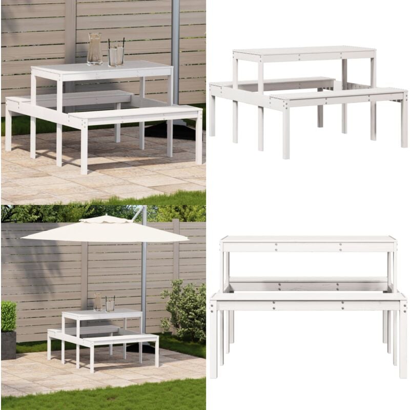 Table de pique-nique blanc 110x134x75 cm bois massif de pin - Table De Pique-nique - Table De Jardin - Mobilier De Jardin - Table Extérieure - Bois