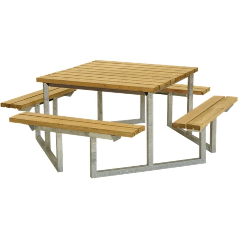 Table de pique-nique carrée twist - Bois Mélèze de Sibérie - 204x204x73cm