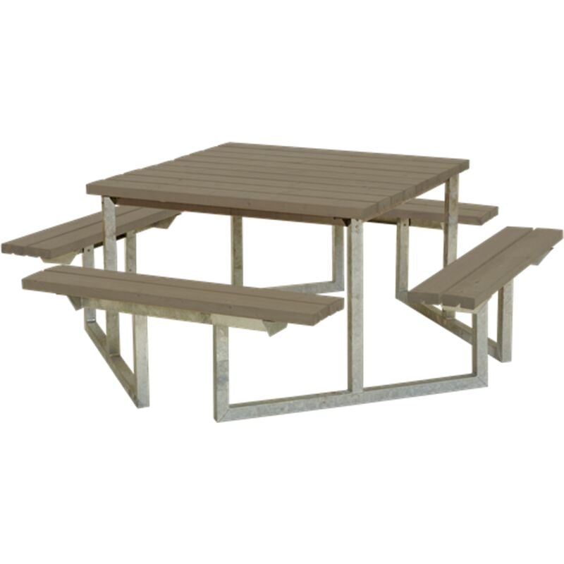 Plus Danemark - table de pique-nique carrée twist - Bois - gris-vert - 204x204x73cm