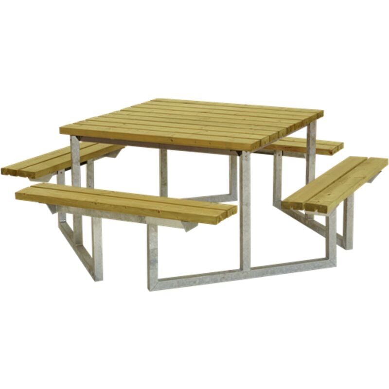 Table de pique-nique carrée TWIST - Bois autoclave couleur naturel -204x204x73cm