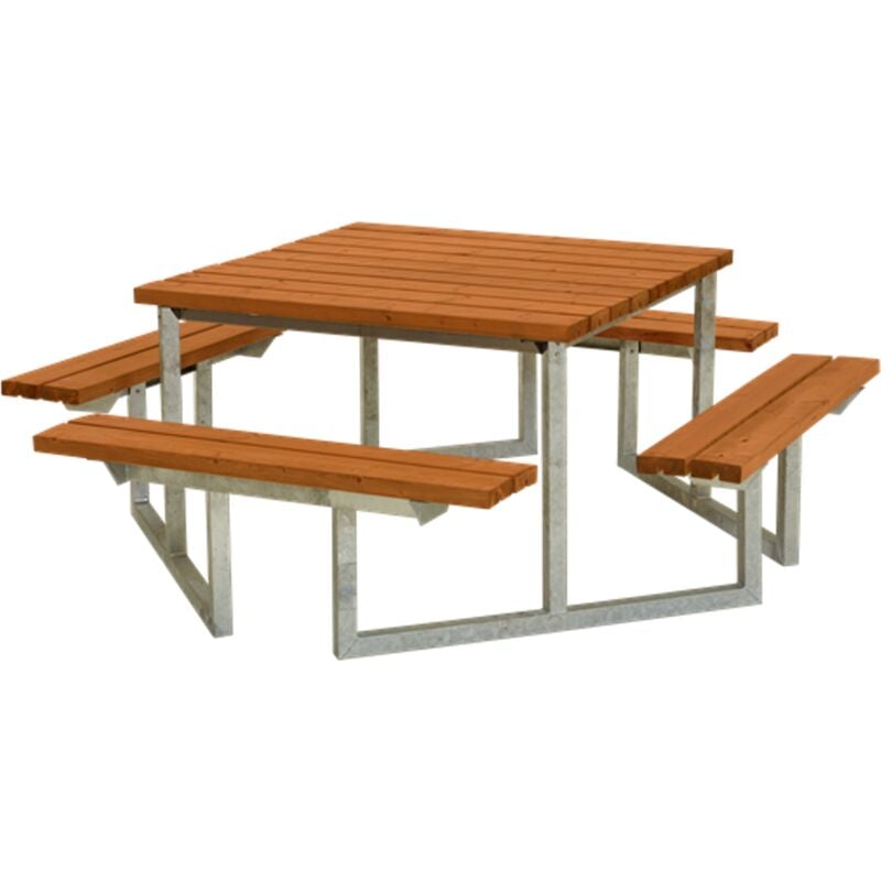 Plus Danemark - table de pique-nique carrée twist - Bois couleur Teck - 204x204x73cm