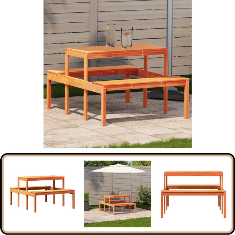 Table de pique-nique cire marron 110x134x75 cm bois massif pin - Table De Pique-nique - Table De Jardin - Mobilier De Jardin - Table Extérieure