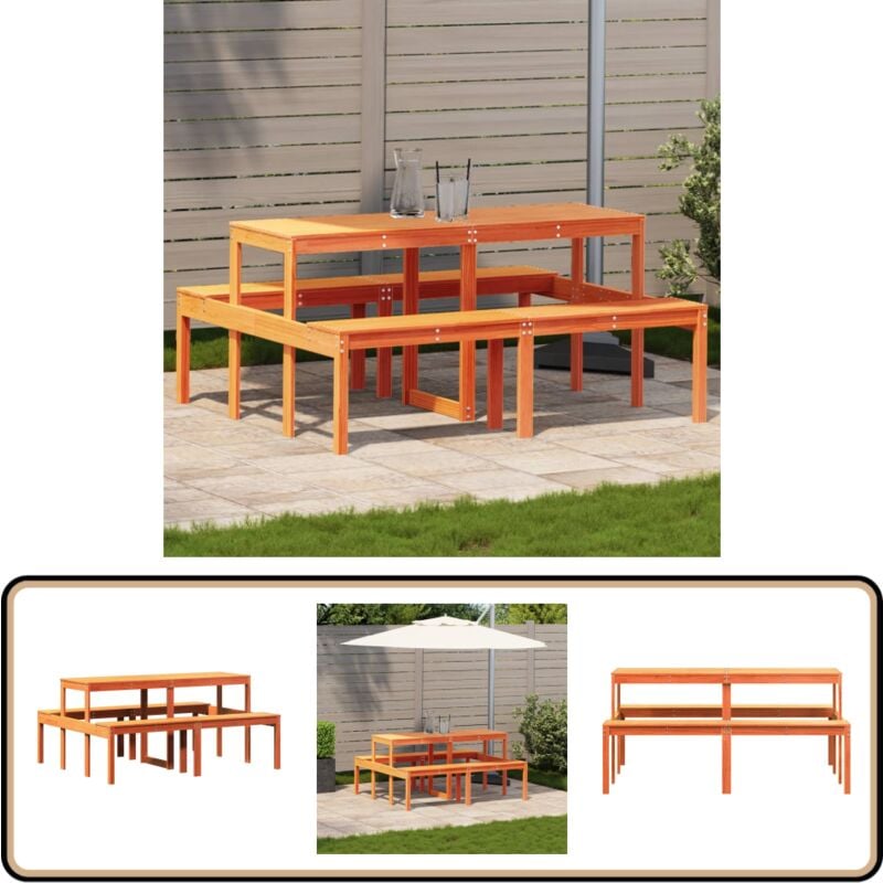 Table de pique-nique cire marron 160x134x75 cm bois massif pin - Table De Pique-nique - Table De Jardin - Mobilier De Jardin - Table Extérieure