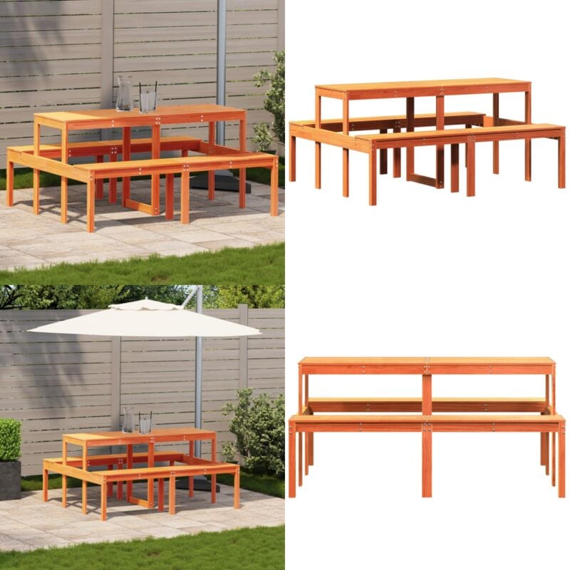 Table de pique-nique cire marron 160x134x75 cm bois massif pin - Table De Pique-nique - Table De Jardin - Mobilier De Jardin - Table Extérieure