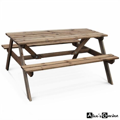 Table de pique nique en bois 150cm - PADANO - Table de jardin rectangulaire avec bancs en pin FSC