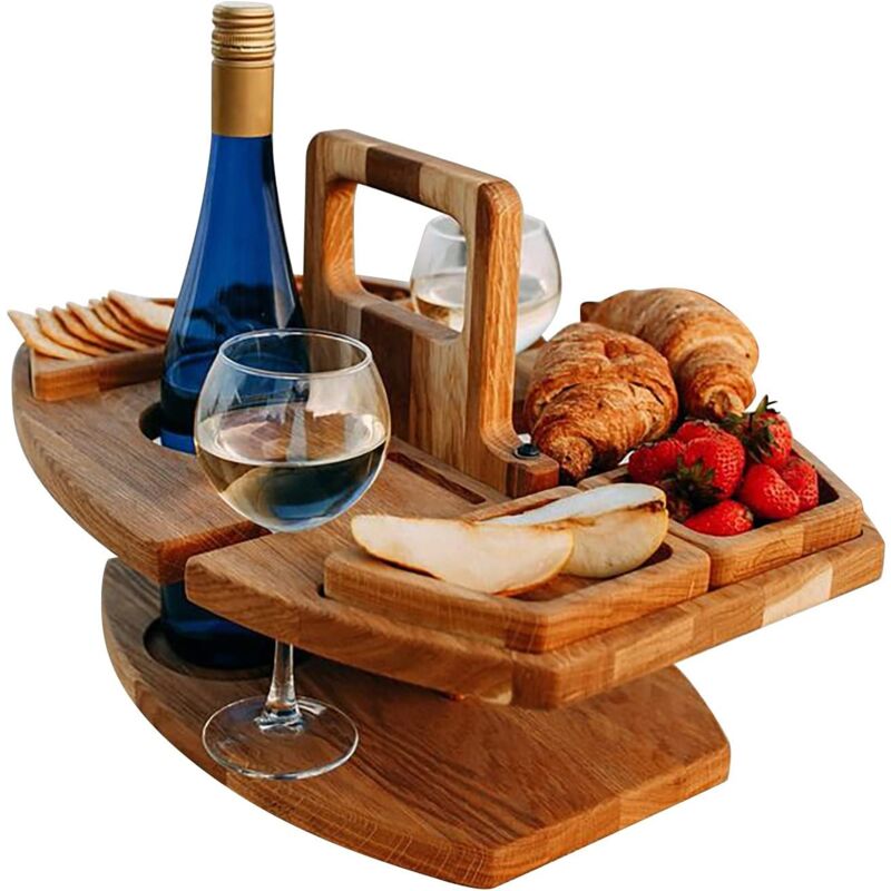 Nvees - Table de pique-nique en bois avec porte-verre à vin, table de pique-nique amovible et portable Table à vin en plein air pour la maison, le
