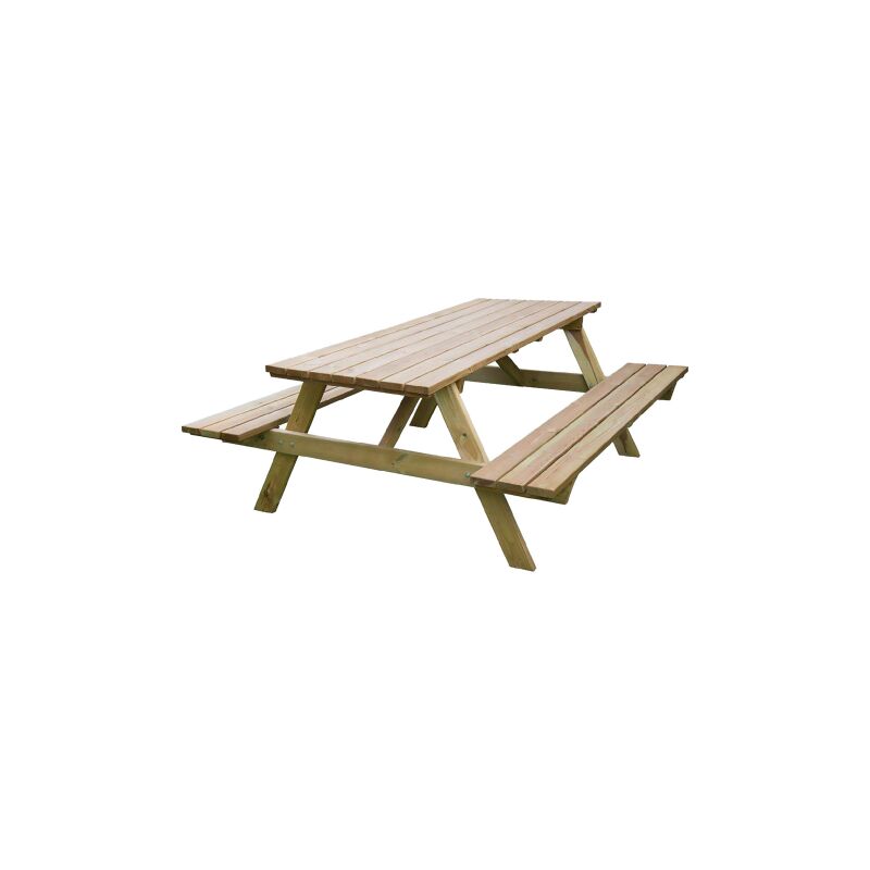 Lifeingarden - Table de pique-nique en bois de pin impre'gne' avec deux bancs avec planches rabote'es pour jardin exte'rieur