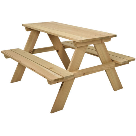 Table de pique-nique en bois de pin naturel pour enfants – Fabrication FSC – Dimensions 89 x 79 x 50 cm – Charge max 100 kg – Basics