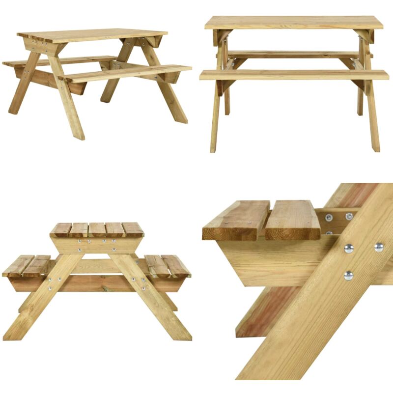 Table de pique-nique et bancs 110x123x73cm Bois de pin imprégné - Table De Pique-nique - Table En Bois - Mobilier De Jardin - Ensemble Table Banc