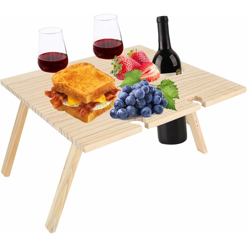 Table de Pique-Nique Pliable - Mini vin Rouge - Table d'extérieur - Table de Camping -Table à vin Pliable en Bois - Table de Pique-Nique Pliable en