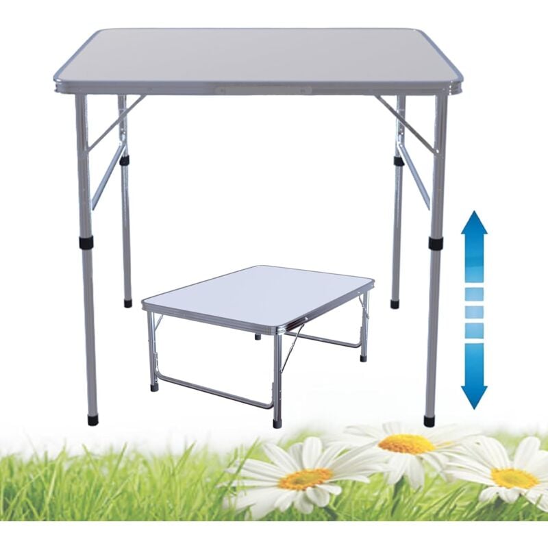 Table de pique-nique pliable robuste de 75 cm x 55 cm x 33/70 cm - Table de pique-nique pliable et robuste avec 2 hauteurs réglables - Pour intérieur