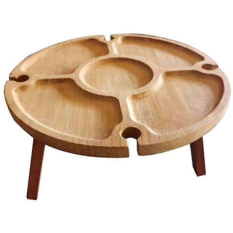 Table de pique-nique pliante en bois avec porte-verres à vin - Plateau compartimenté portable pour verres à vin