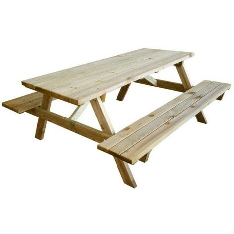 Table de pique-nique pliante avec bancs en bois imprégné – 6 places – Léger et facile à transporter – Pour jardin, camping et patio