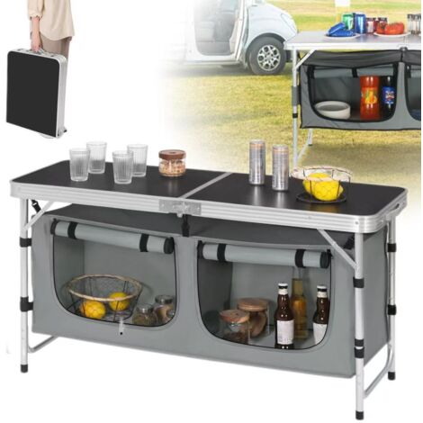 Table de pique-nique pliante, table de style valise avec sac de rangement, hauteur réglable, idéale pour les barbecues de jardin et le camping,noire.