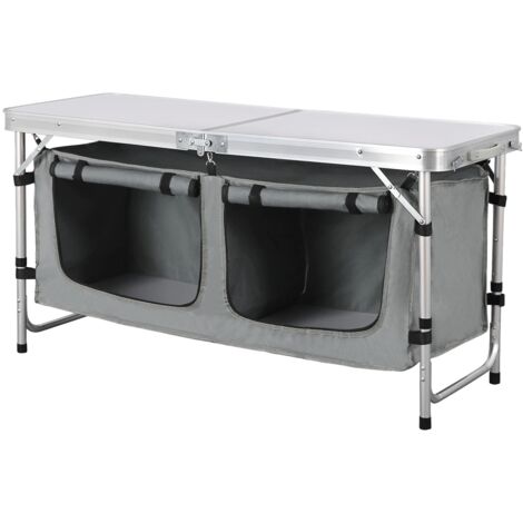 Table de pique-nique pliante Table de valise en aluminium avec sac de rangement placards Table de camping réglable en hauteur pour barbecue de jardin Blanc et gris