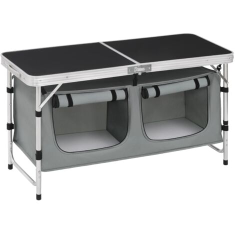 Table de pique-nique pliante Table de valise en aluminium avec sac de rangement placards Table de camping réglable en hauteur pour barbecue de jardin Noir et gris