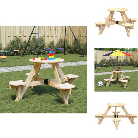 Table de pique-nique pour 4 enfants avec trou de parasol rond - Table De Pique-nique - Tables De Pique-nique - Table De Pique-nique D'extérieur - Table De Pique-nique Ronde