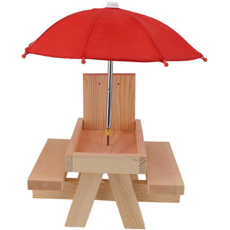 Table de Pique-nique pour Écureuils en Bois de Pin avec Parasol Rouge - Mangeoire Suspendue pour Jardin Extérieur