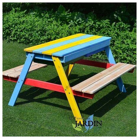 Table de pique-nique pour enfants 89x85x49 cm avec bancs