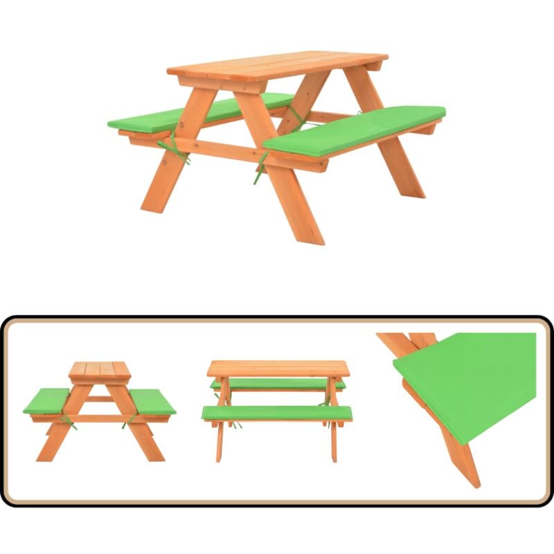Table de pique-nique pour enfants avec bancs 89x79x50 cm Sapin - Table De Pique-nique Enfant - Mobilier De Jardin Enfant - Table En Bois Enfant