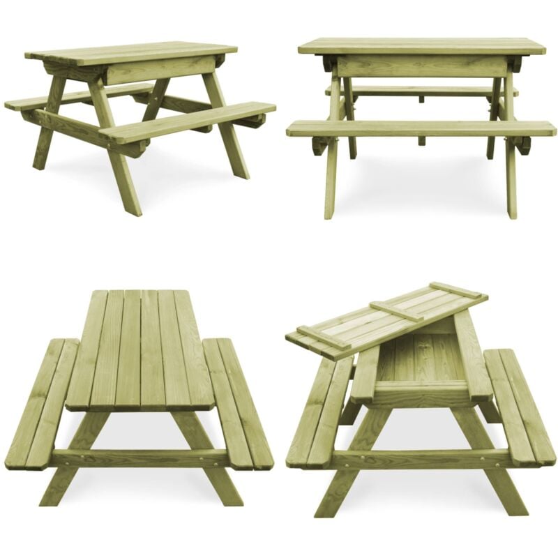 Vidaxl - Table de pique-nique pour enfants avec bancs Pinède imprégnée - Table De Pique-nique - Mobilier De Jardin - Table En Bois - Banc - Set De