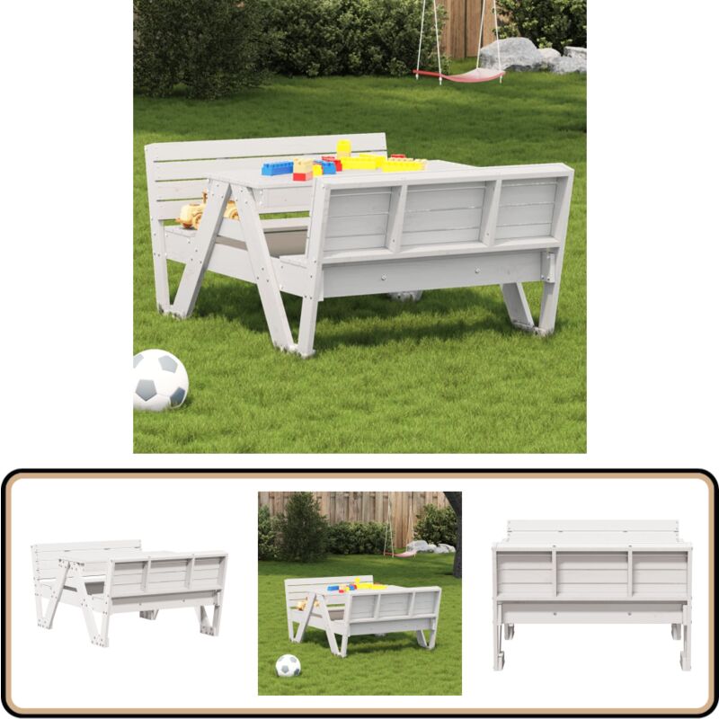 Table de pique-nique pour enfants blanc bois massif de pin - Table De Pique-nique Enfant - Table Jardin Enfant - Mobilier Enfant Extérieur - Jeu