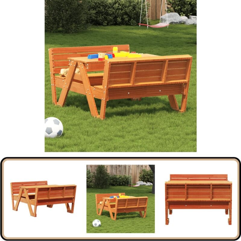 Table de pique-nique pour enfants cire marron bois massif pin - Table De Pique-nique Enfant - Mobilier De Jardin Enfant - Table Extérieure Enfant