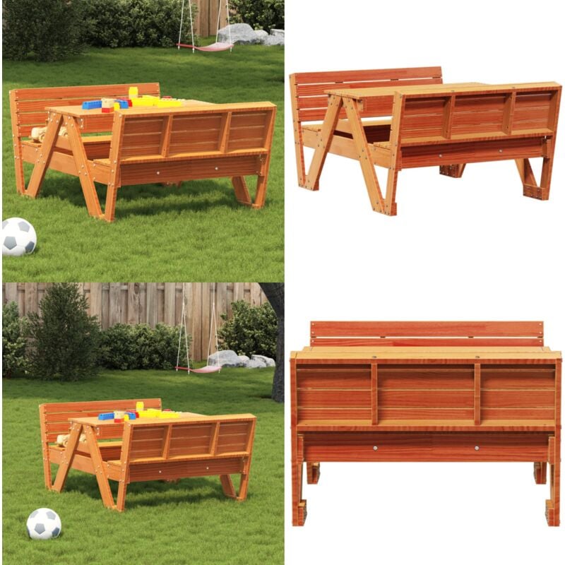 Table de pique-nique pour enfants cire marron bois massif pin - Table De Pique-nique Enfant - Mobilier De Jardin Enfant - Table Extérieure Enfant