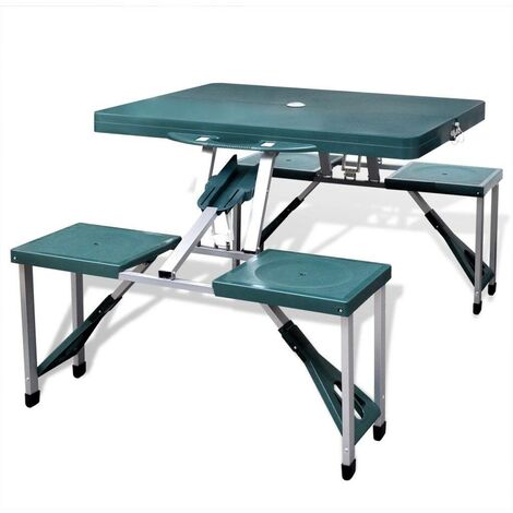 Table De Camping Pliante Avec 4 Chaises - Aluminium, Plateau Bois, 120 Cm - Set Pique-nique Ecd-Germany Neuf