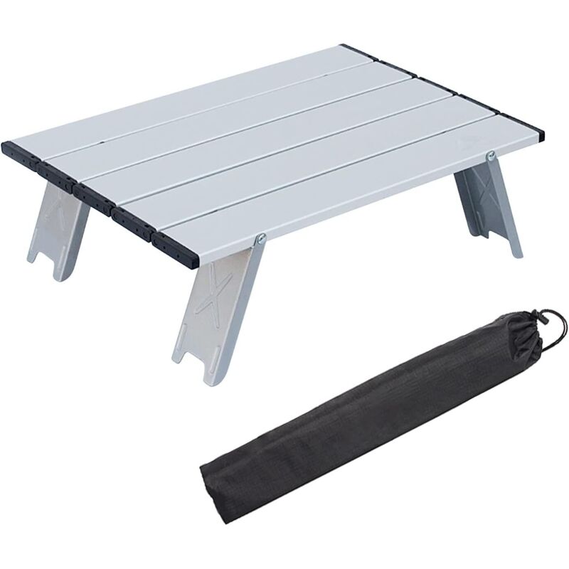 Table de plage personnelle, mini table de camping portable pliante en aluminium (argent)