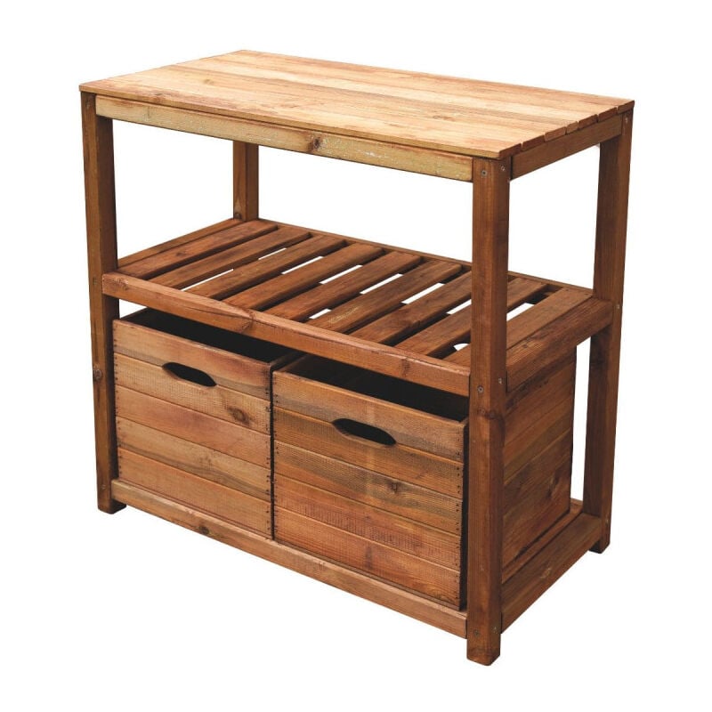 Jardipolys - Table de rempotage teintée brun - 2 bacs de rangement tero