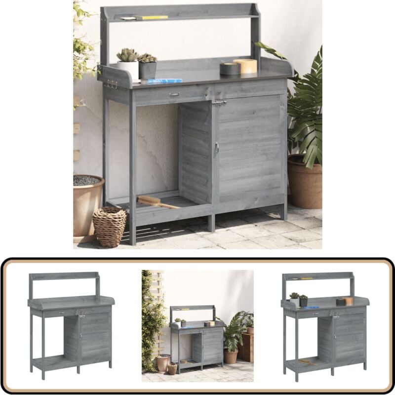Vidaxl - Table de rempotage avec armoire gris bois massif de sapin - Table De Rempotage - Jardinerie - Support Plante - Mobilier Extérieur - Jardin